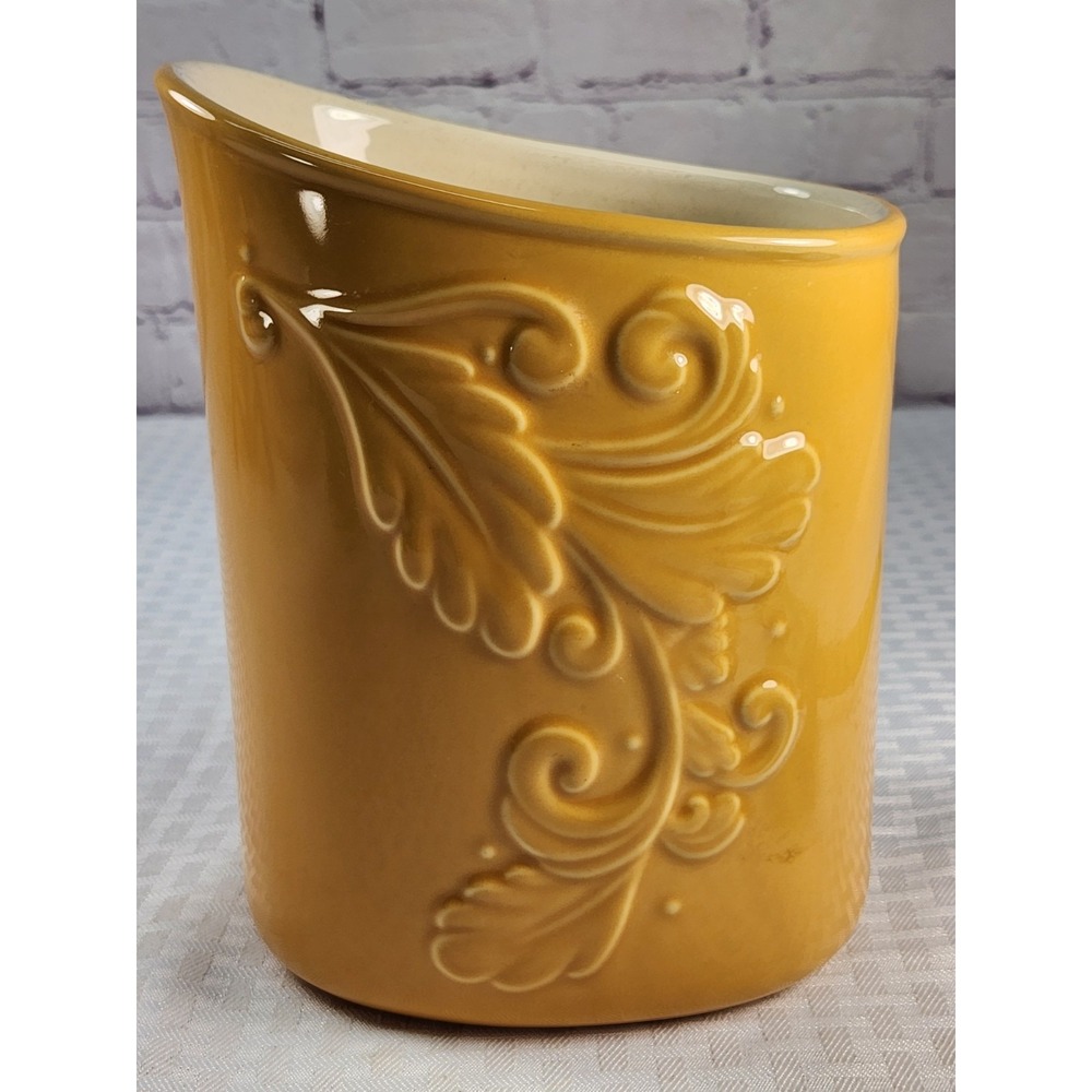 NEW! Pfaltzgraff Weir In Your Kitchen Utensil Crock Fennel Yellow Gold Ceramic